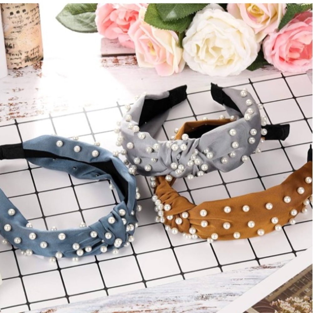 6 Piece Pearl Headband Knot Turban Headband Silk Wide Headband for Women & Girls